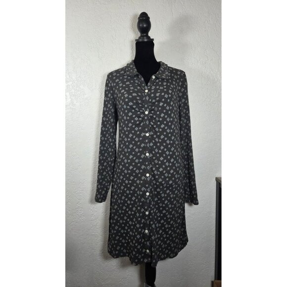 American Eagle Dress Womens Large Gray Y2K 90s Floral Button Down Ribbed Stretch - Picture 1 of 6